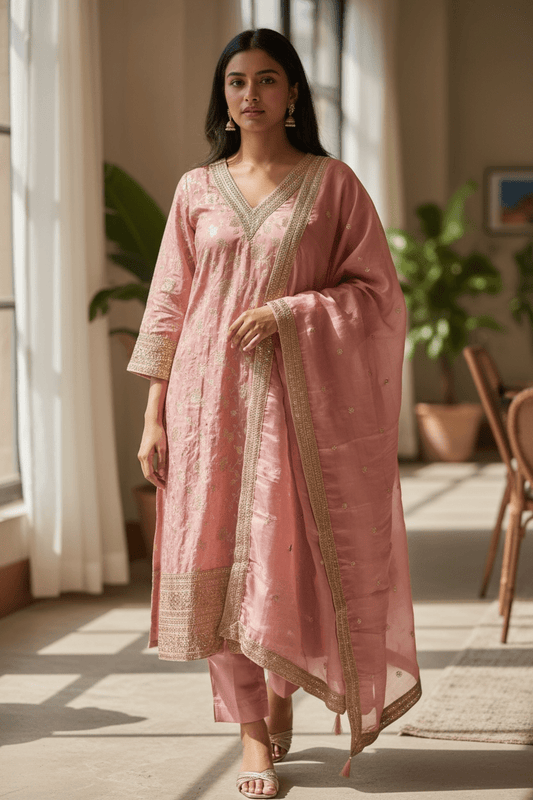 UK10 / 36" - Dusty Pink - Silky Ladies Trousers Suit - Sangeet / Henna / Temple - OC21177 TP - Prachy Creations