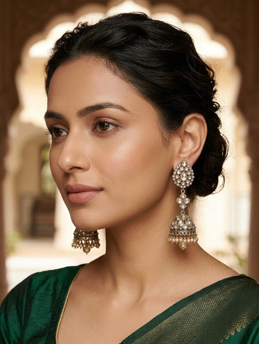 Vintage LCT Kundan & Crystral Drop Statement Jhumka Earrings - Bollywood - Weddings - 15ER405 09R26 (Copy) - Prachy Creations