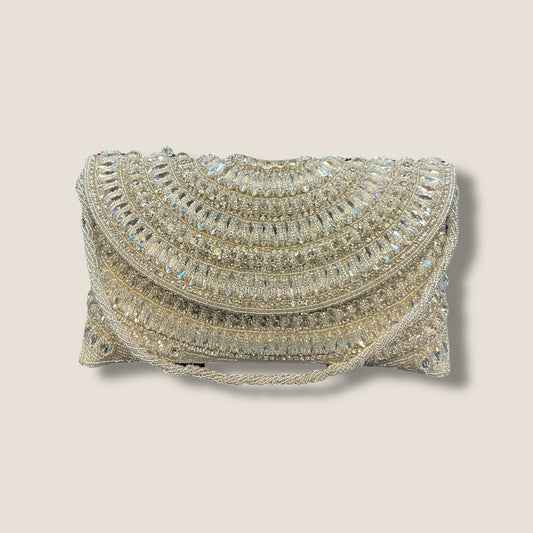 White Finish - Rich Hand Embroidered Clutch Bag / Handbag -Bollywood / Weddings - AKB238 05KP25 - Prachy Creations
