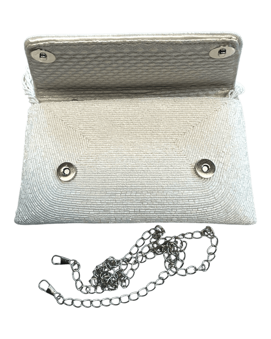 White - Rich Hand Embroidered Clutch Bag / Handbag -Bollywood / Weddings - JF27 11KJ25 - Prachy Creations