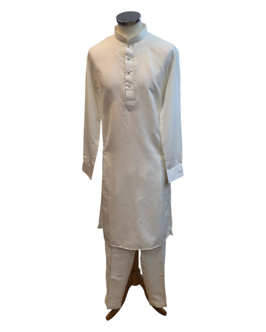 White - Rich Material Mens Indian Kurta set - Pair with a waistcoat or wear under Sherwanis - Weddings / Walimas , Sangeet, Mehndi / Henna , Eid / Diwali - BS2503 01VK25 - Prachy Creations