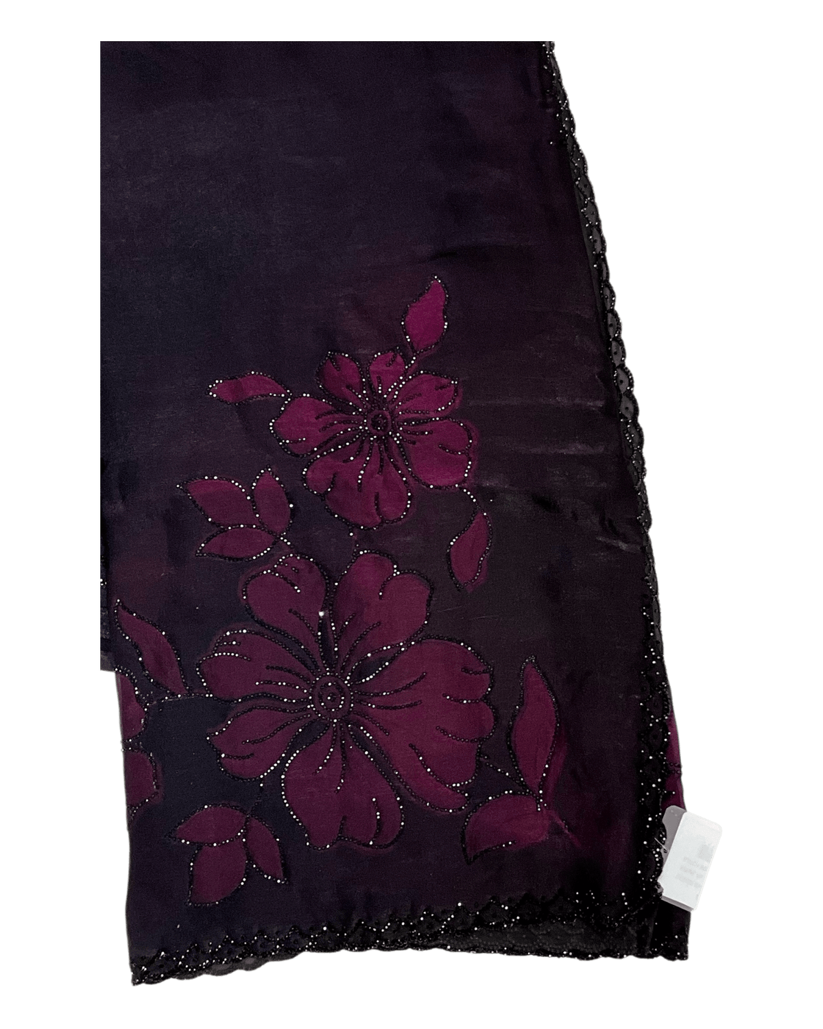 Wine / Black Floral - Classic Satin Crepe Saree with Stone Work and Blouse Piece - UK stock - 24hr Dispatch - RS2537 TV - Prachy Creations