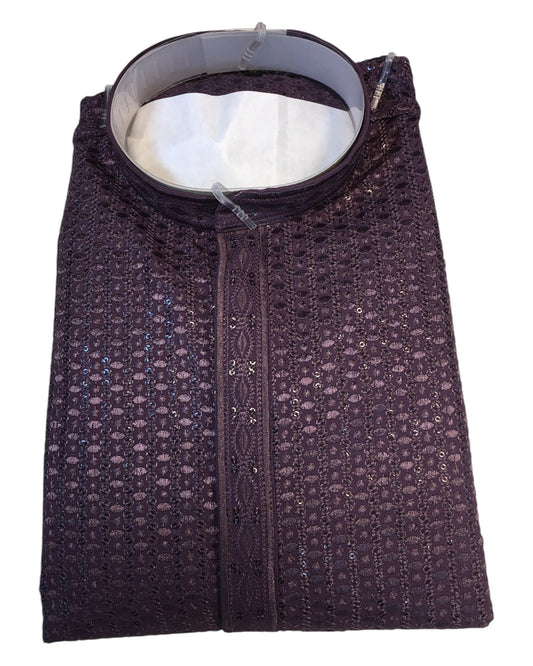 Wine Purple - Rich Sequins Lucknowi Chiffon Mens Indian Kurta Set with Smart Pants - Weddings / Walimas , Sangeet, Eid, Mehndi / Henna - KCS1261 VP 0225 - Prachy Creations