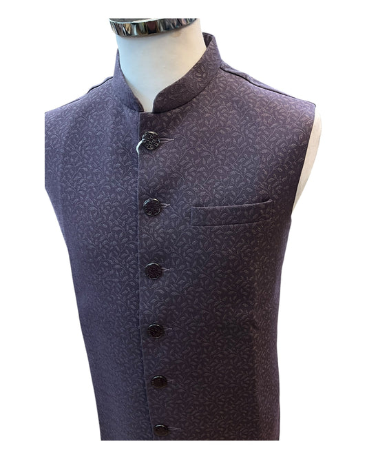 Wine / Purple - Self Brocade - Premium Suede Feel Mens Indian Waistcoat - UK Stock - 24 hr Dispatch - VNS-JKT697/17 10KP25 - Prachy Creations