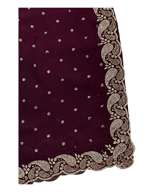 Wine - Rich Saree with Stone Work Border and Blouse Piece - UK stock - 24hr Dispatch - RS2532 TC - Prachy Creations