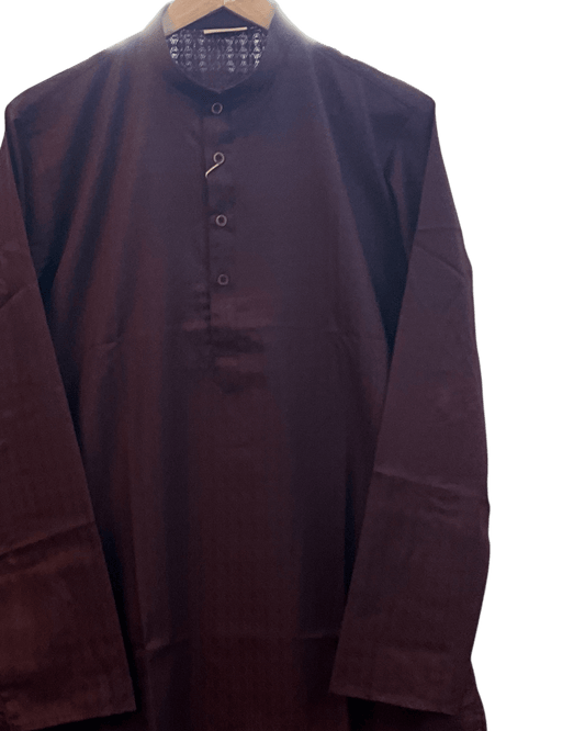 Wine - Self Brocade - Mens Indian Kurta set with Trousers - UK Stock - Weddings / Walimas , Sangeet, Diwali, Eid, Mehndi / Henna - AX5174 09H26 - Prachy Creations