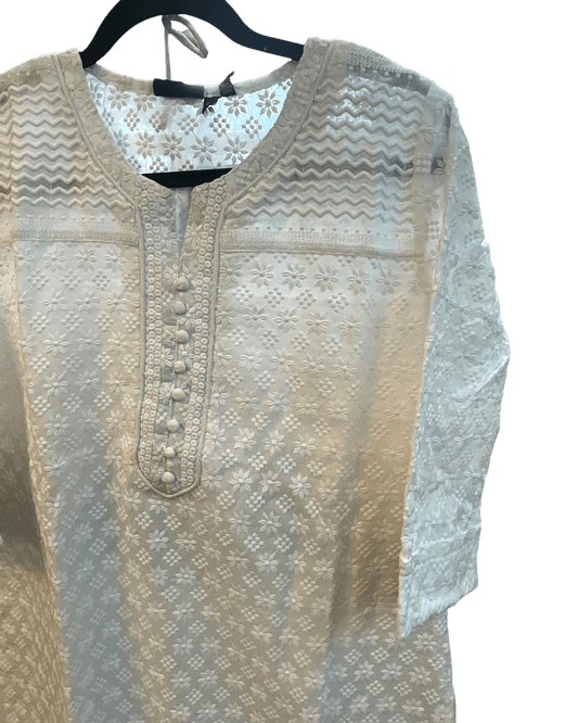 XS to XXXL - White - Lucknowi Cotton Ladies Salwar Kameez / Punjabi Suit with Chiffon Dupatta - Funeral / Church ARV2176 KC - Prachy Creations