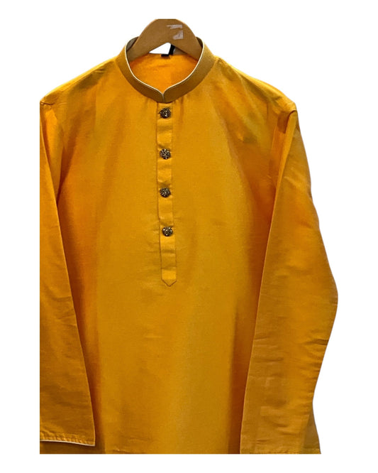 Yellow - Silky Mens Indian Kurta set - UK Stock - Ideal to Pair with a Waistcoat - VEE1095 KJ - Prachy Creations