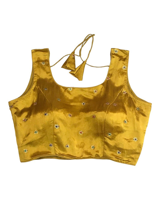 Yellow - Silky Saree / Lehenga blouse - With Cups - Margin to loosen - UK Stock - AF2333 H 0623 - Prachy Creations