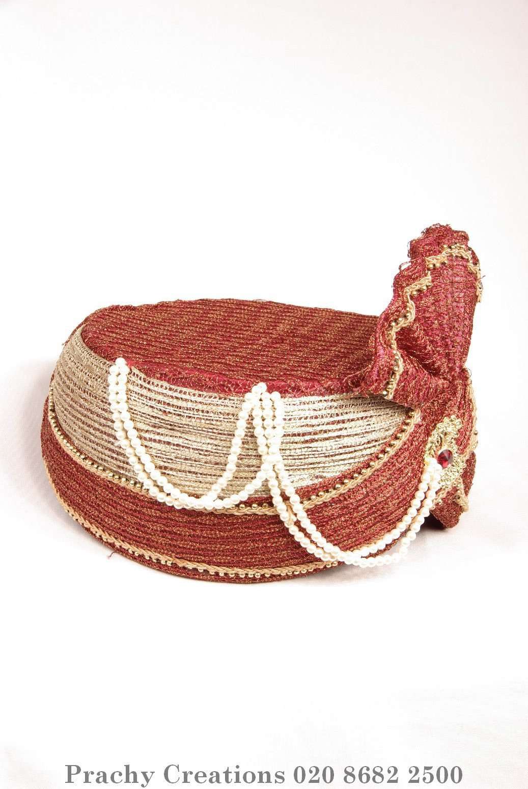 Red / gold Crushed net Turban 201 - 1401 H0416 - Prachy Creations