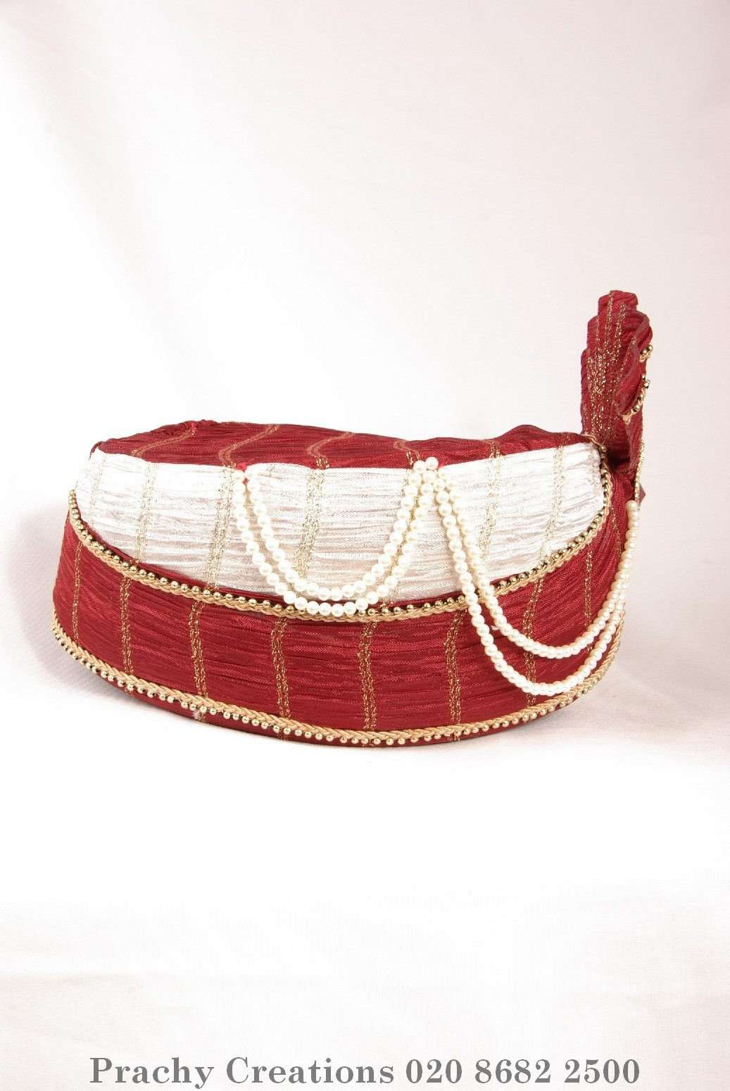 Red / Cream Crushed Tissue Turban 204 - 1407 H0416 - Prachy Creations