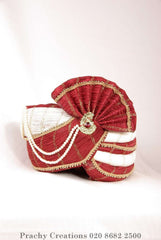 Red / Cream Crushed Tissue Turban 204 - 1407 H0416 - Prachy Creations