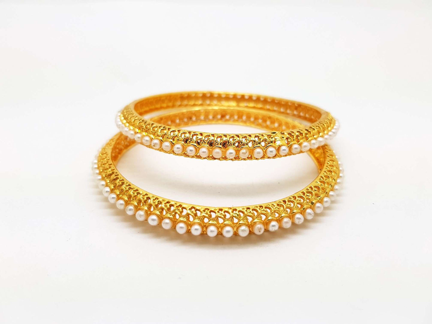 Pair of Gold finish Pearl Bangles - 4 sizes - Bollywood - Weddings - AE180901VP 0918 - Prachy Creations