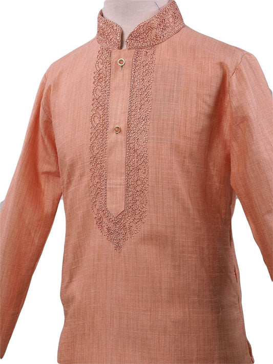 Bollywood - Boys Kurta set with churidar trousers, Beige - Adhir AP0319 - Prachy Creations