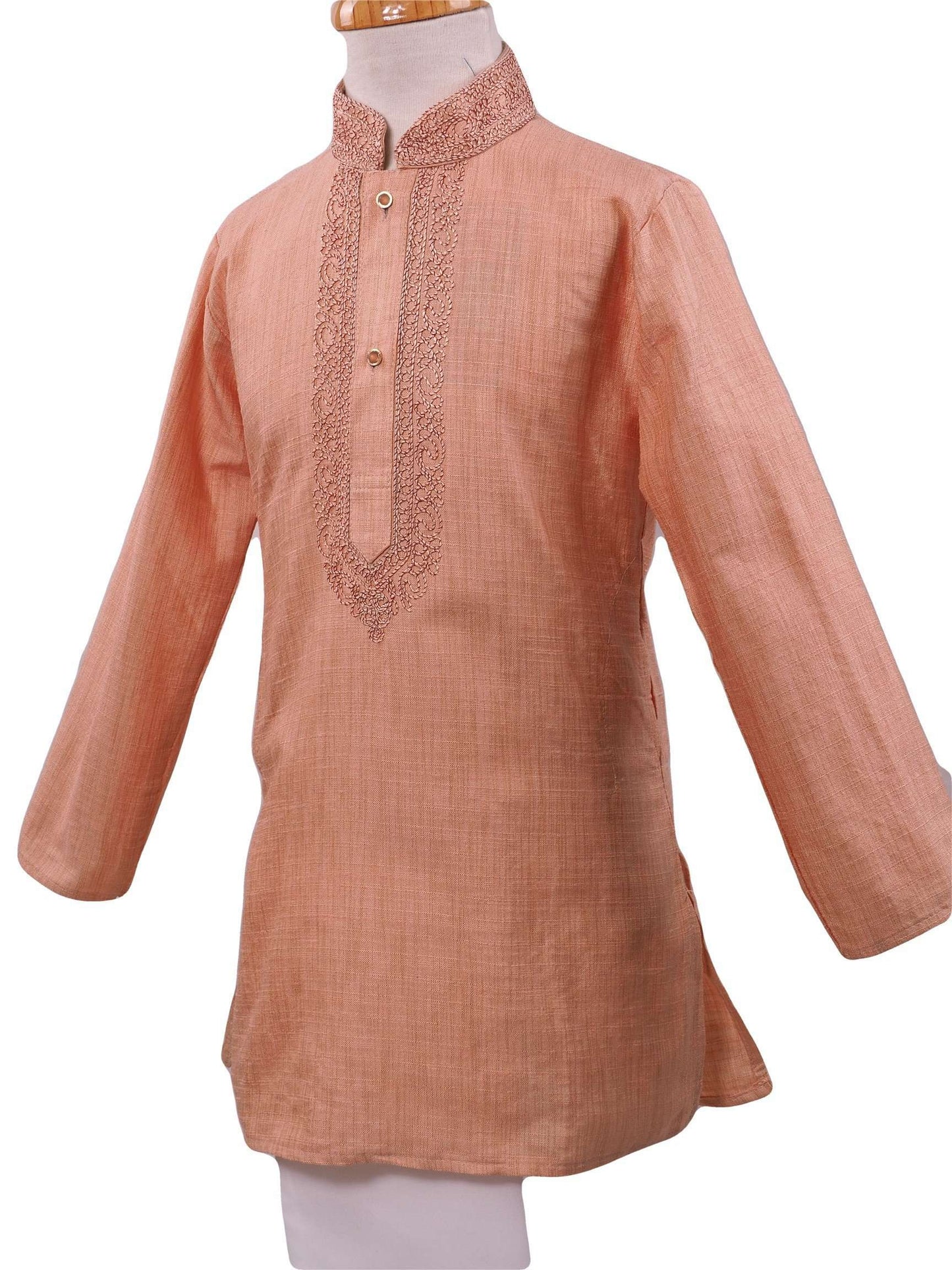 Bollywood - Boys Kurta set with churidar trousers, Beige - Adhir AP0319 - Prachy Creations