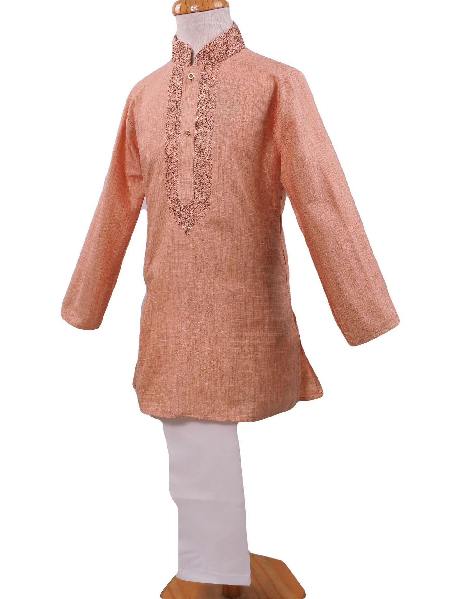 Bollywood - Boys Kurta set with churidar trousers, Beige - Adhir AP0319 - Prachy Creations