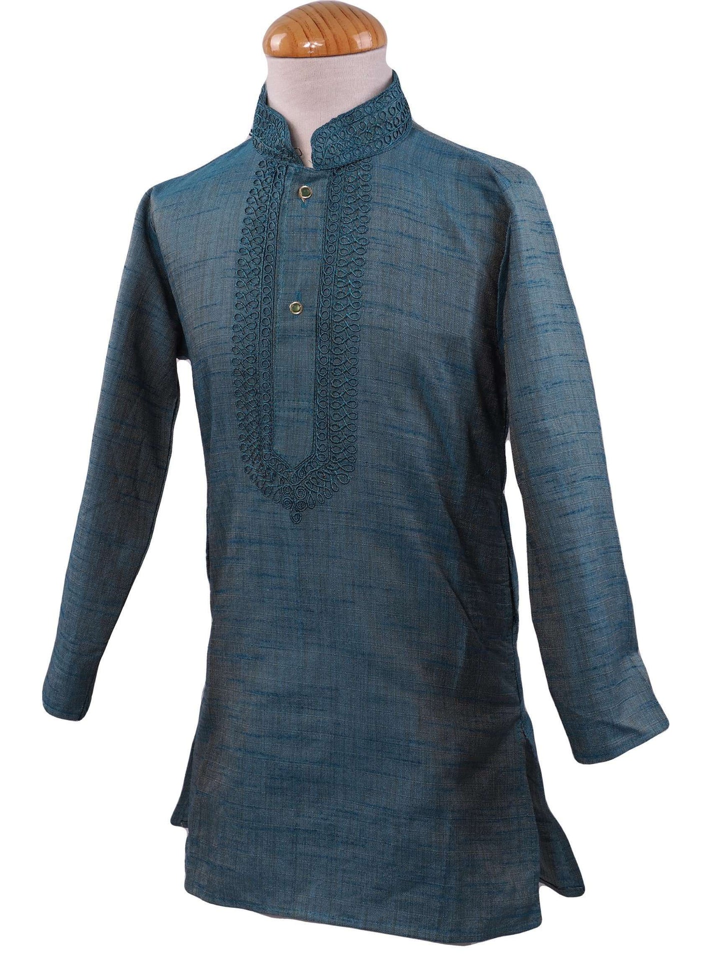 Bollywood - Boys Kurta set with churidar trousers, Turquoise - Adhir AP0319 - Prachy Creations