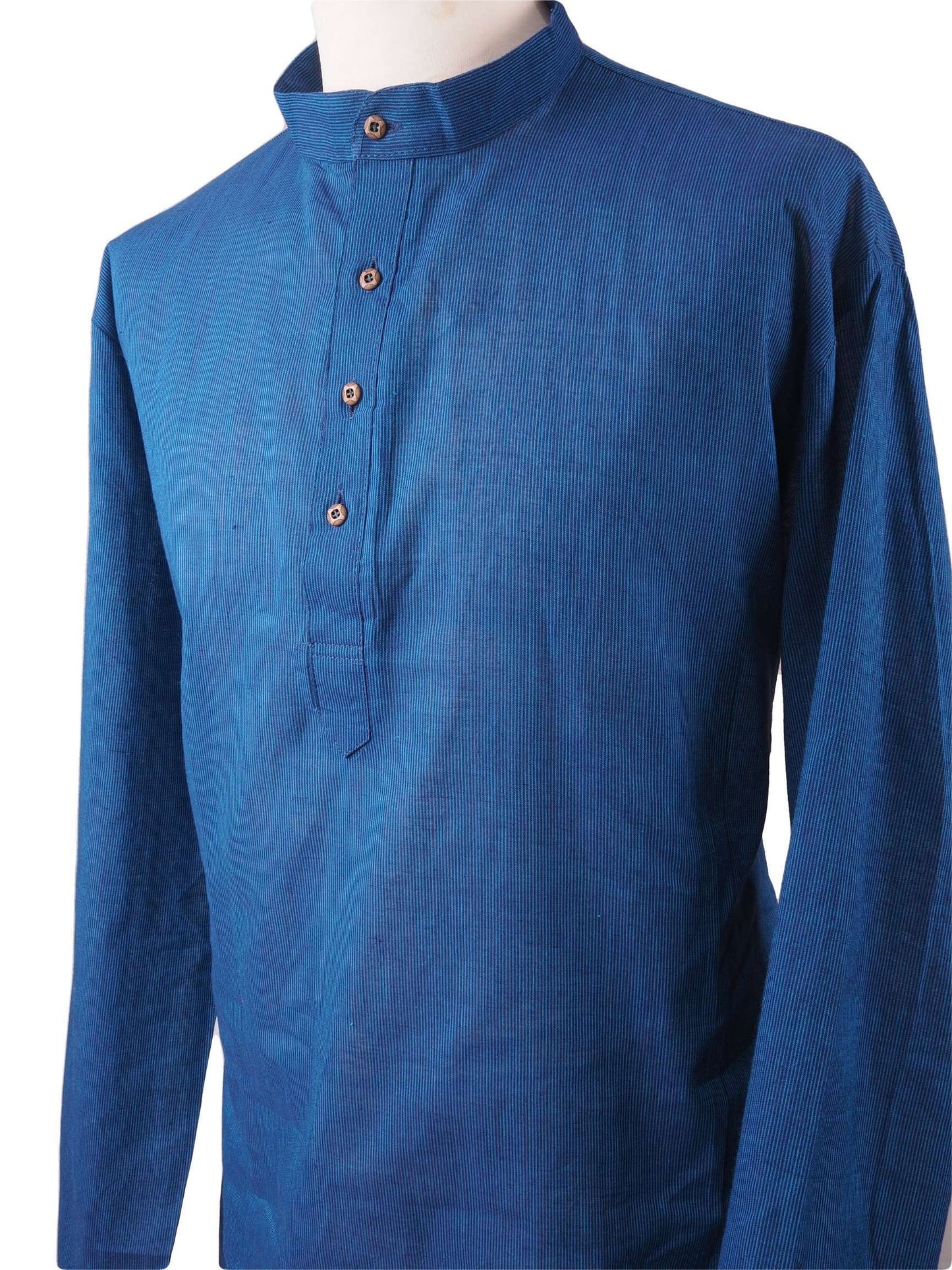 Astra - Blue Cotton Kurta top - Mens Indian shirt - Ideal on a pair of jeans - R0718 - Prachy Creations