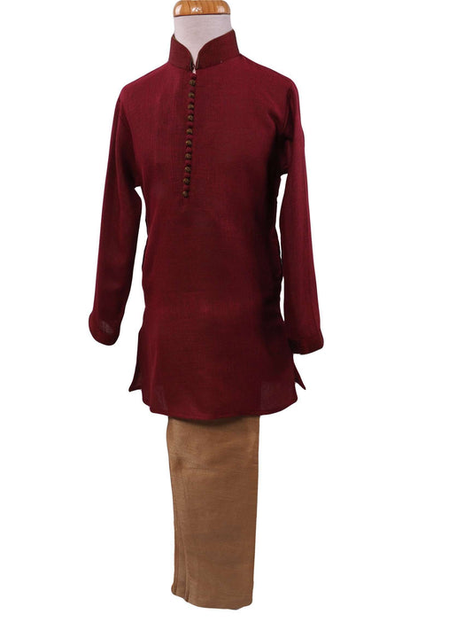 BollywoodParty - Boys Kurta set with churidar trousers, Maroon - CRV KY0319 - Prachy Creations