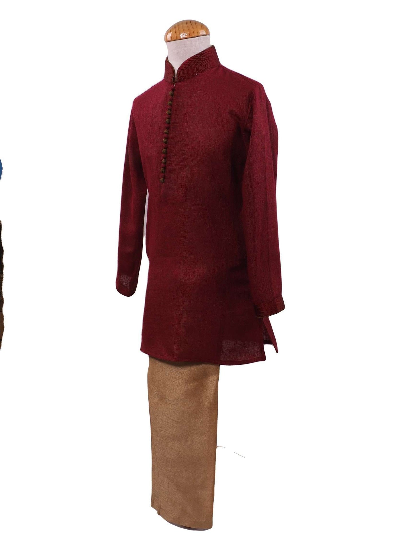 BollywoodParty - Boys Kurta set with churidar trousers, Maroon - CRV KY0319 - Prachy Creations