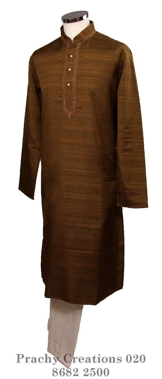 Kurta set made using handloom material with thread work - Chev KY0315 - Prachy Creations