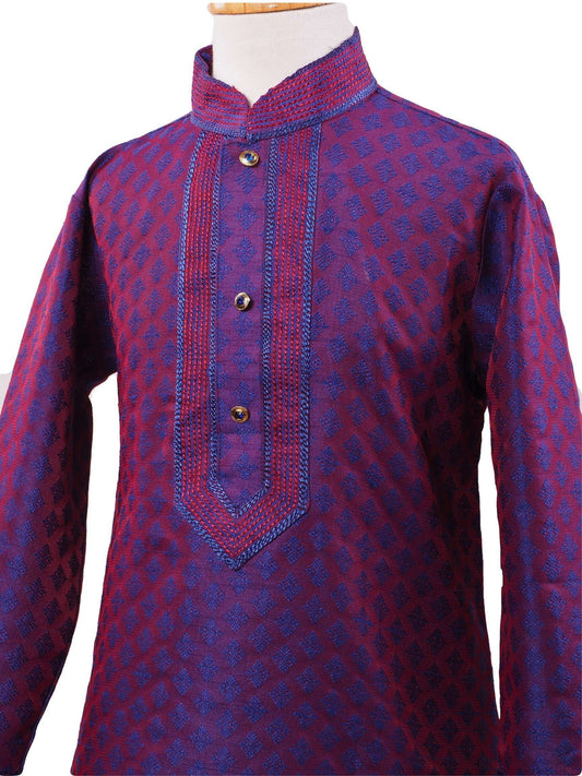 Bollywood - Boys Kurta set with churidar trousers, Purple - Crown HP0319 - - Prachy Creations