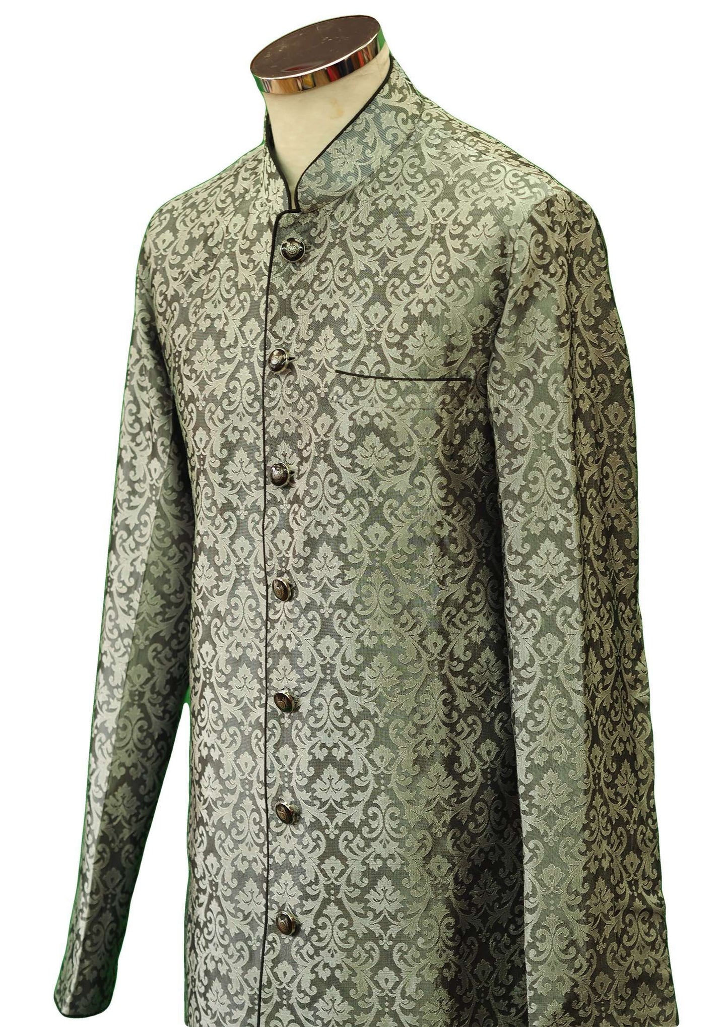 Mens Indian Light Sherwani set in Black / Silver Brocade for weddings, Bollywood Party ( with Draw stringed trousers) - DD180801JV - Prachy Creations