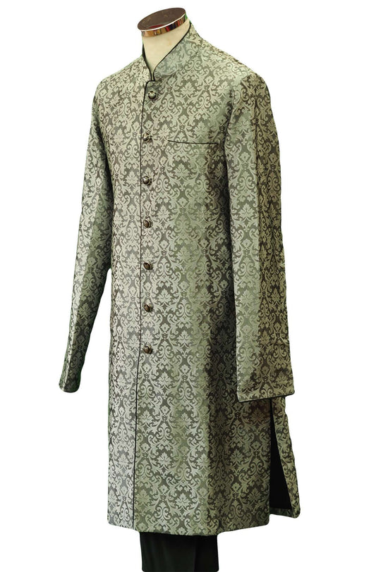 Mens Indian Light Sherwani set in Black / Silver Brocade for weddings, Bollywood Party ( with Draw stringed trousers) - DD180801JV - Prachy Creations