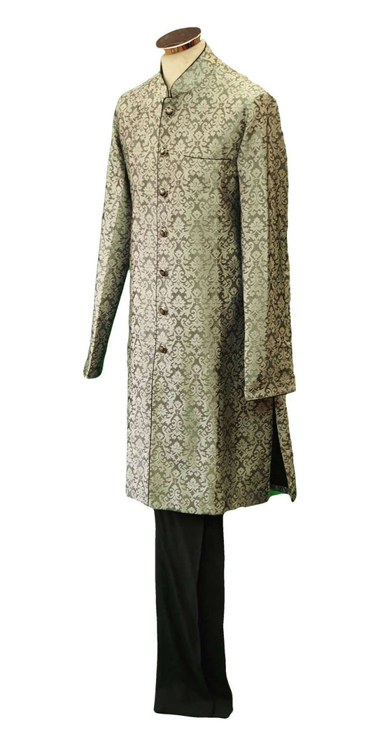 Mens Indian Light Sherwani set in Black / Silver Brocade for weddings, Bollywood Party ( with Draw stringed trousers) - DD180801JV - Prachy Creations