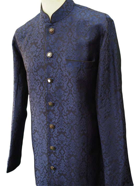 Mens Indian Light Sherwani set in Navy Brocade for weddings, Bollywood Party ( with Draw stringed trousers) - DD180802JV - Prachy Creations