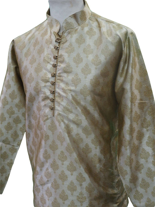 Mens Brocade Gold Kurta set , Bollywood Party Weddings - F1801KT - Prachy Creations