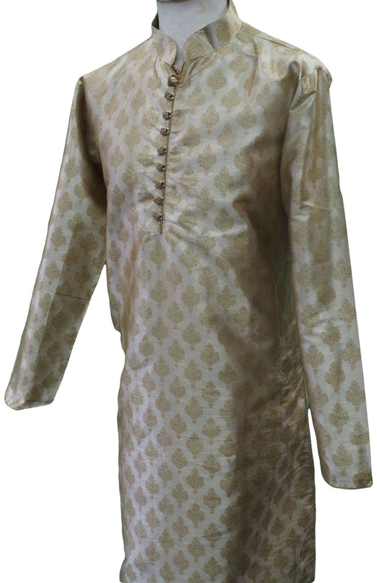 Mens Brocade Gold Kurta set , Bollywood Party Weddings - F1801KT - Prachy Creations