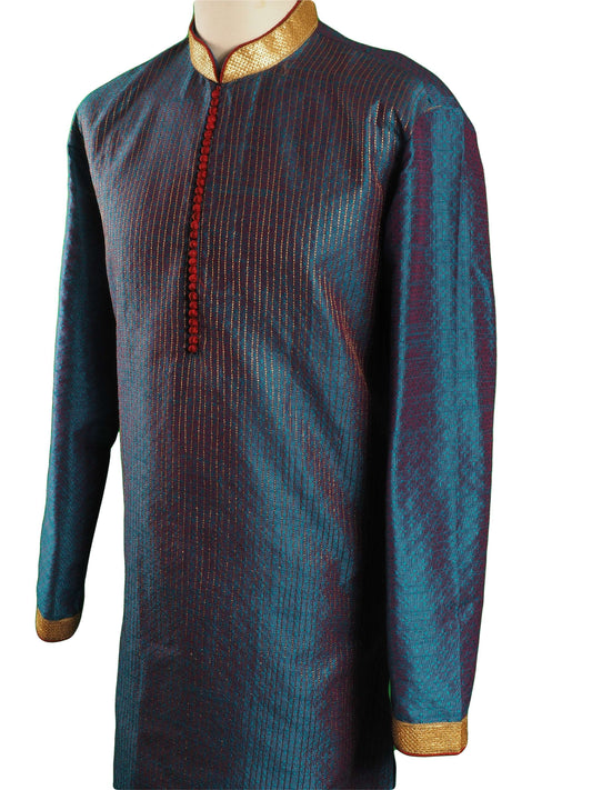 Turquoise Blue Mens Indian Kurta set for weddings and Bollywood Party ( incl Draw stringed trousers) - Getz VT0218 - Prachy Creations