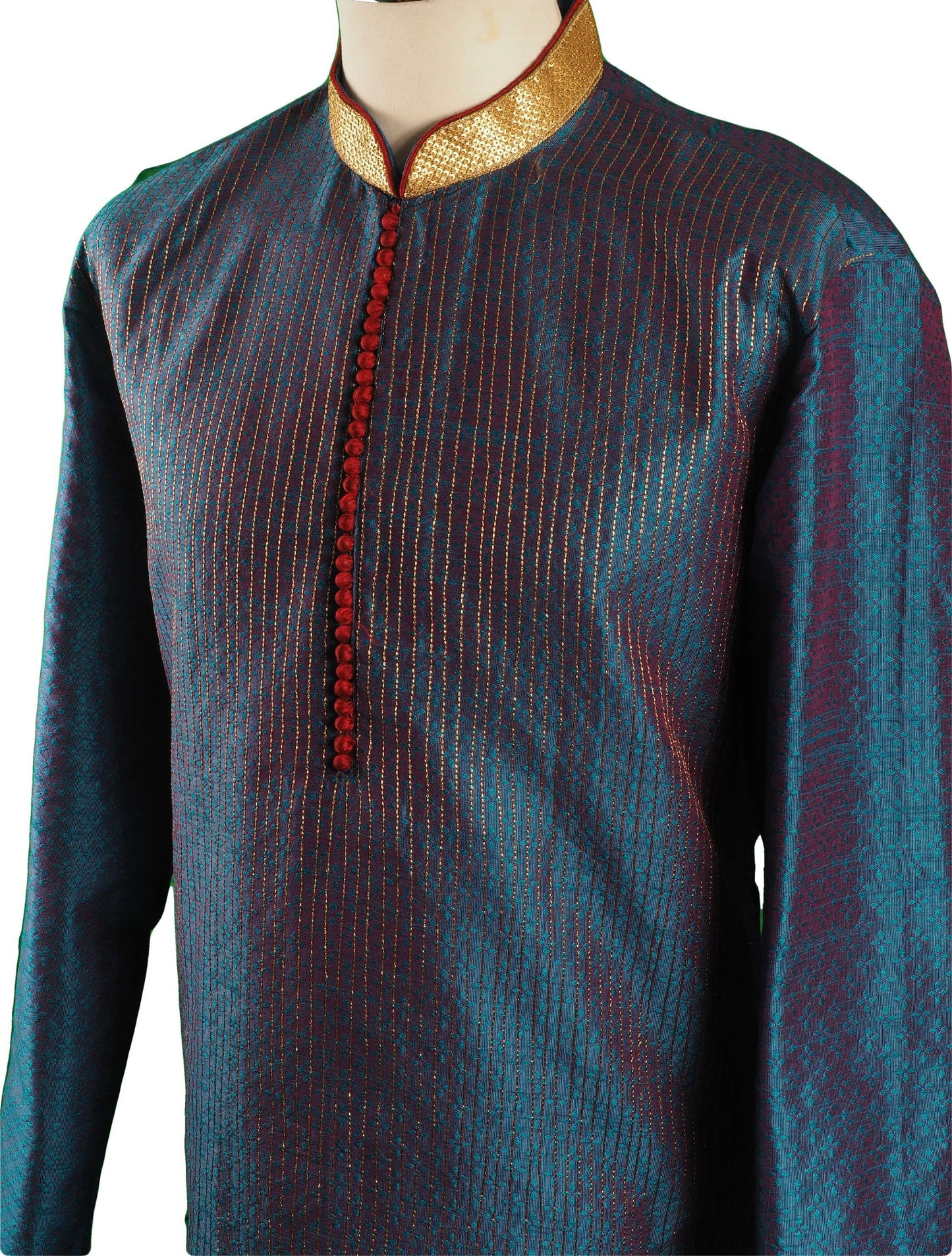 Turquoise Blue Mens Indian Kurta set for weddings and Bollywood Party ( incl Draw stringed trousers) - Getz VT0218 - Prachy Creations