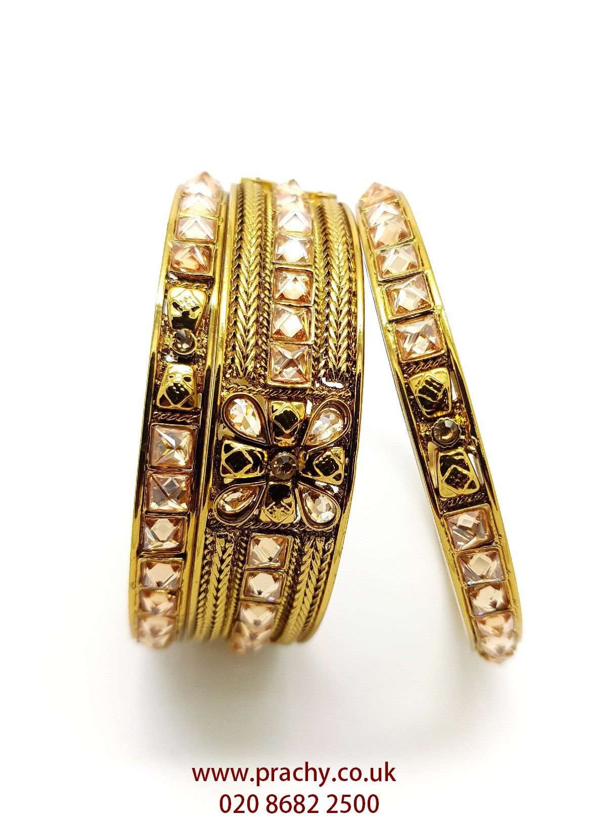 HR507 c - Set of 3 Hand made Reverse stone Kada and bangle, Weddings, Bollywood - Prachy Creations