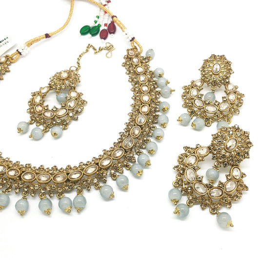 Reverse Stone Indian Fashion Jewellery set - with necklace, earrings and Tika MY8826 KP0719 - Prachy Creations