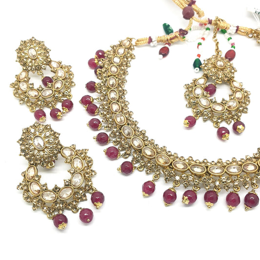 Reverse Stone Indian Fashion Jewellery set - with necklace, earrings and Tika MY8826 KP0719 - Prachy Creations