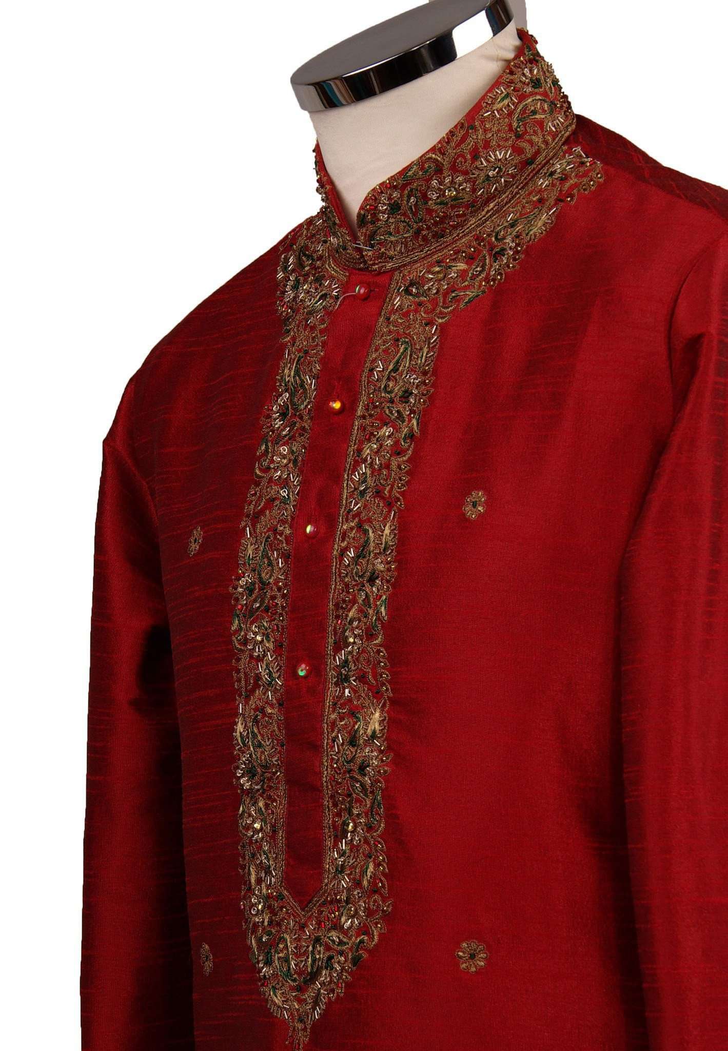 Classy Raw silk kurta set with antique embroidery on the neck and sleeves - CK 1800 - Prachy Creations