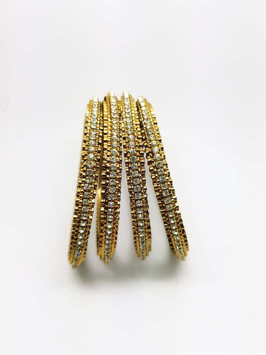 Set of Antique Finish Clear / White stone bangles (set of 4) - JAN1604KP-CLR - Prachy Creations