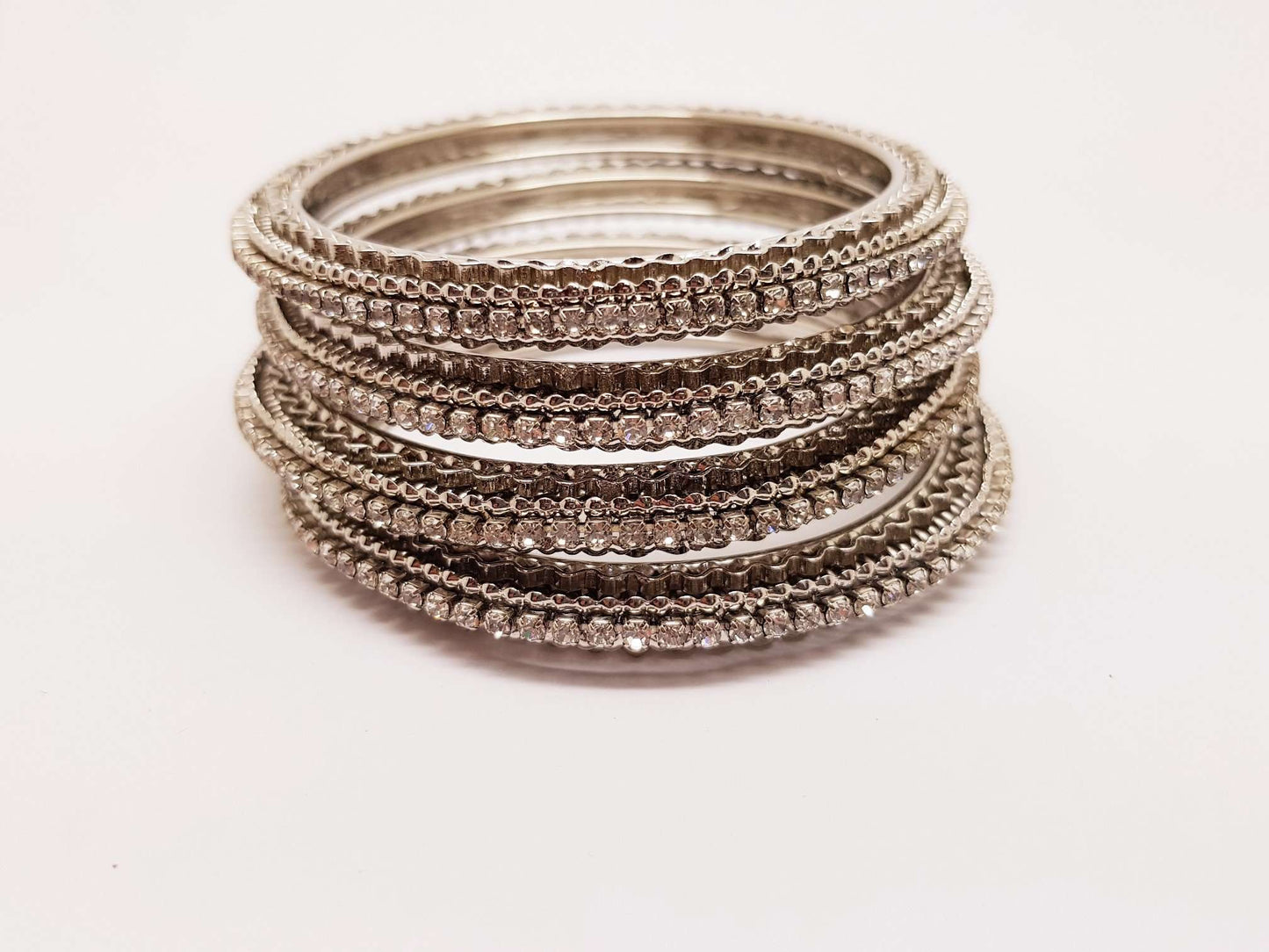 Set of Silver Finish Clear stone bangles (set of 4) - JAN1604KP-SIL-CLR - Prachy Creations