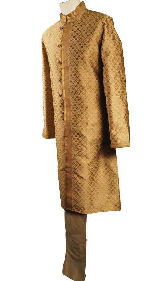 Antique Gold Mens Indian Kurta set for weddings, Bollywood Party ( with Draw stringed trousers) - Logan TY0218 - Prachy Creations