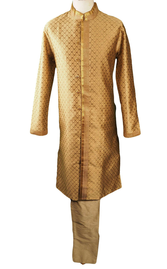 Antique Gold Mens Indian Kurta set for weddings, Bollywood Party ( with Draw stringed trousers) - Logan TY0218 - Prachy Creations