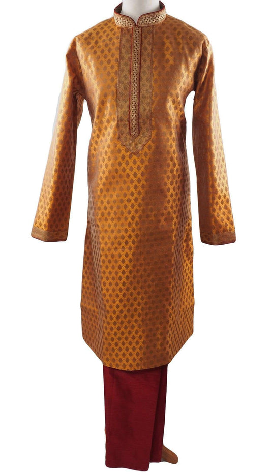 Golden Mens Handloom Kurta set - Bollywood, Weddings, Fancy Dress - SNC5820JY-GLDN - Prachy Creations