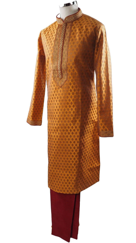 Golden Mens Handloom Kurta set - Bollywood, Weddings, Fancy Dress - SNC5820JY-GLDN - Prachy Creations