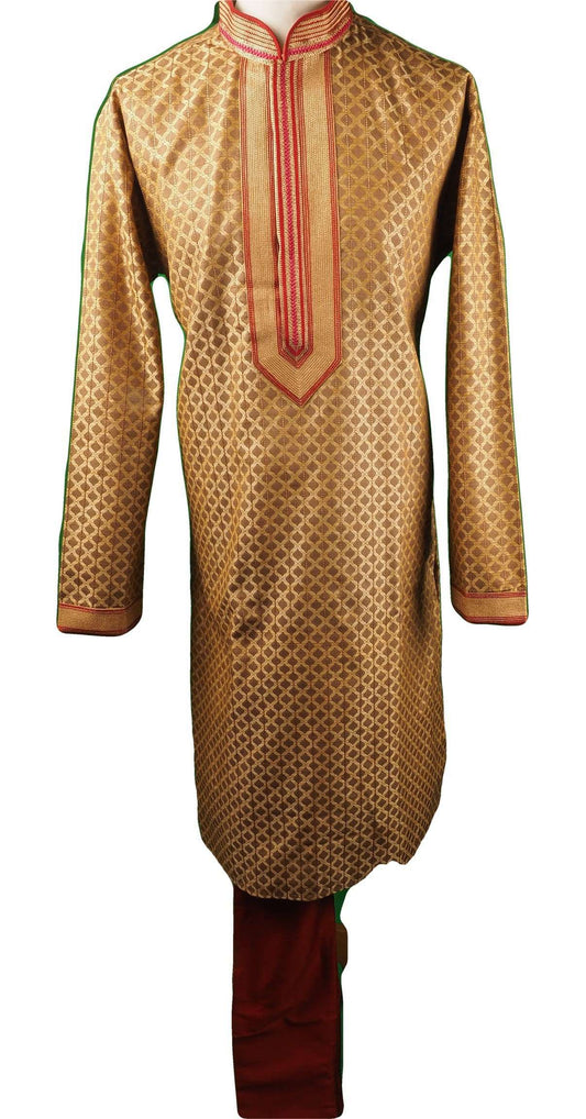 Gold Mens Handloom Kurta set - Bollywood, Weddings, Fancy Dress - SNC5822JY-GOL - Prachy Creations
