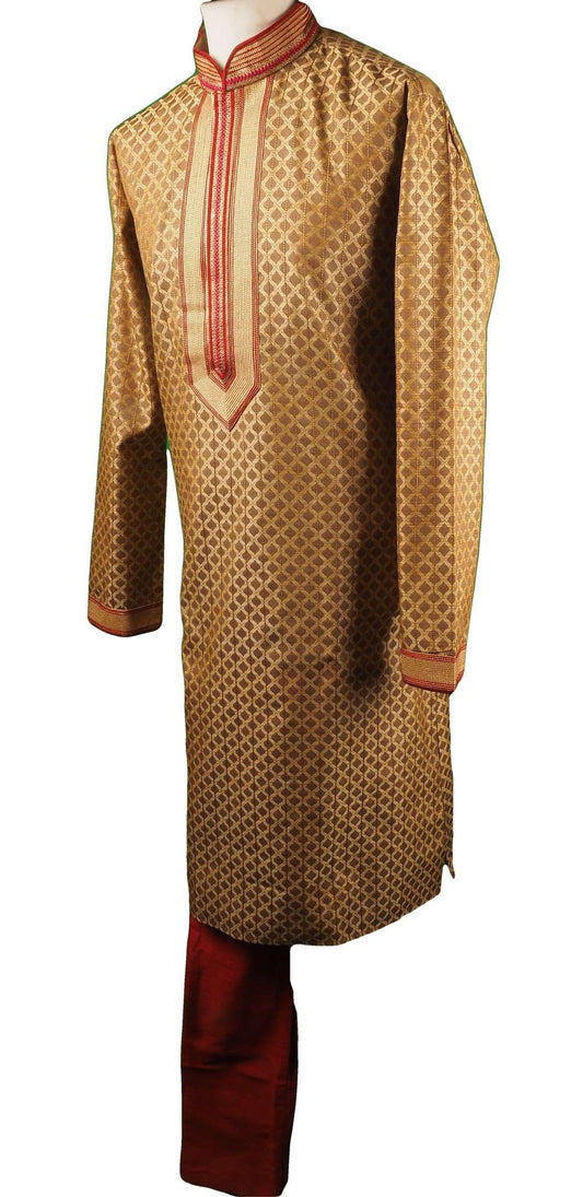Gold Mens Handloom Kurta set - Bollywood, Weddings, Fancy Dress - SNC5822JY-GOL - Prachy Creations