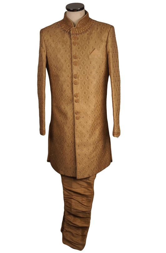 Fully Embroidered Gold Sherwani with churidar trousers - SNC861KKP 1018 - Prachy Creations