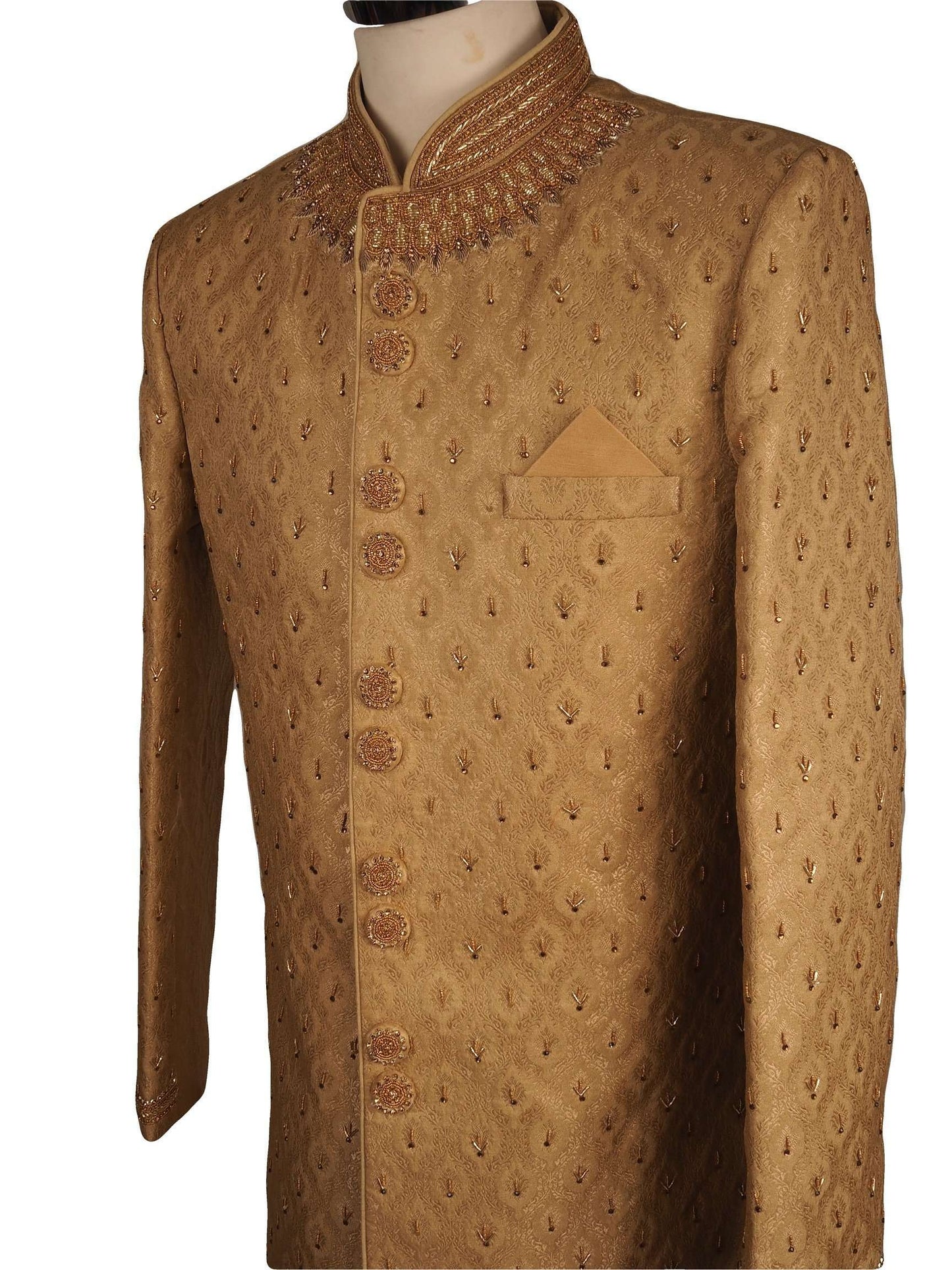 Fully Embroidered Gold Sherwani with churidar trousers - SNC861KKP 1018 - Prachy Creations