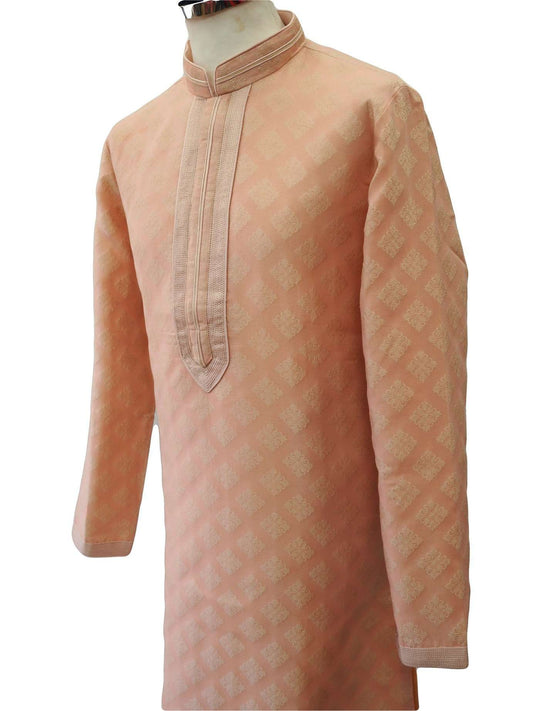 Prachy Creations - Benarasi Handloom Mens Kurta set - Pink - Bollywood, Weddings, Fancy Dress - SNC8633TR 1018 - Prachy Creations