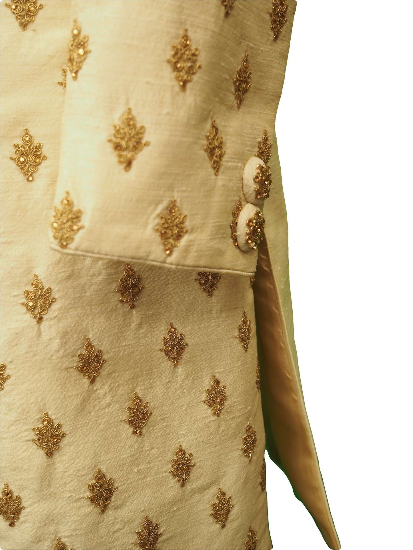Hand embroidered Cream Sherwani with churidar trousers - SNC88KYP 1018 - Prachy Creations